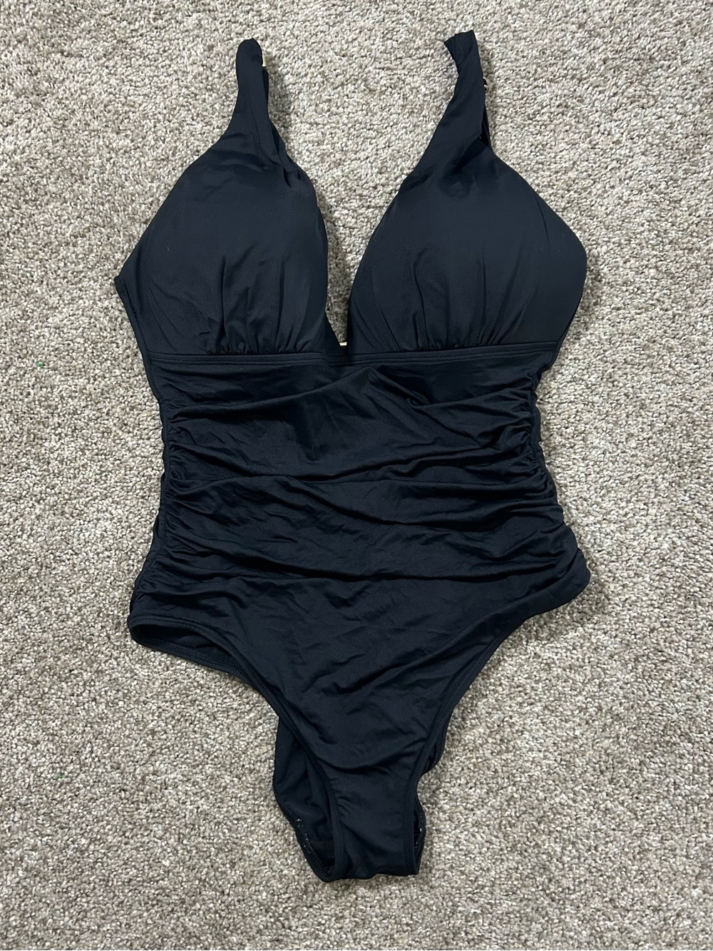 Ralph Lauren Black Ruched V-Neck One-Piece Swimsuit